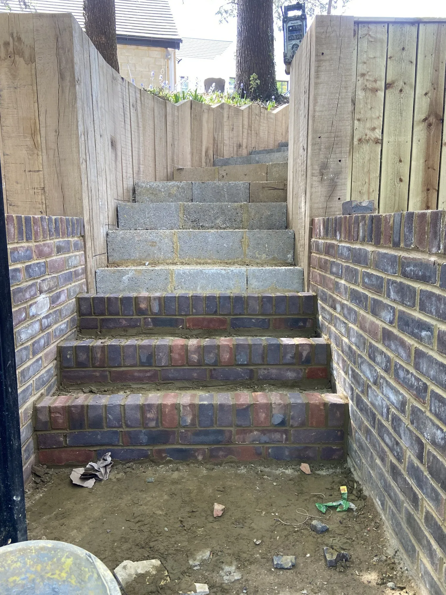 First three brick-clad steps at the new garden entrance in Brighton and Hove